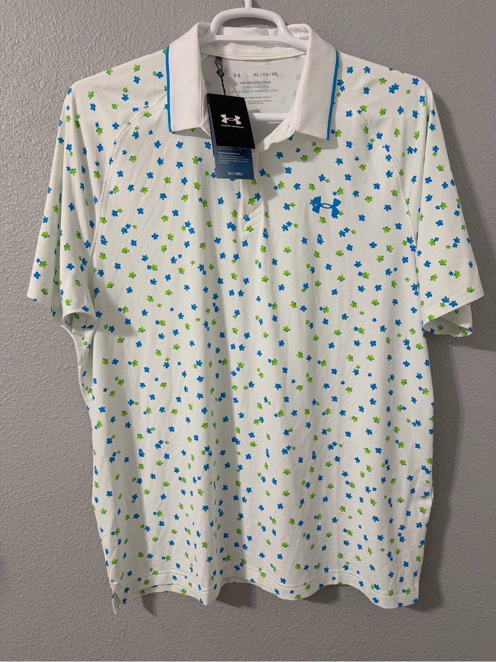 Under Armour Iso-Chill Men's Floral Polo Shirt White Blue Green Golf Top XL NWT